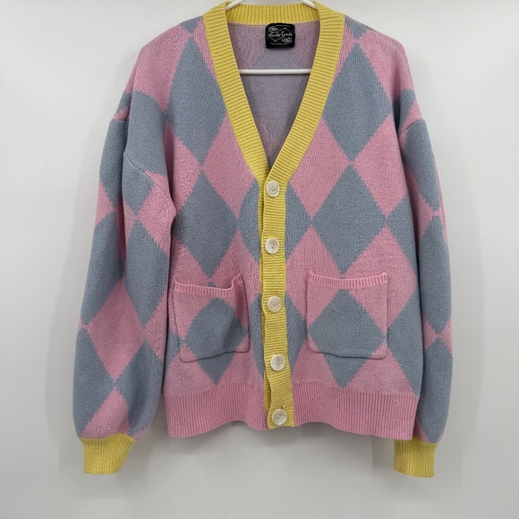 Steady Hands Cardigan Women XL/XXL Howls Moving Castle Cosplay Argyle Pink Gray - Picture 1 of 11